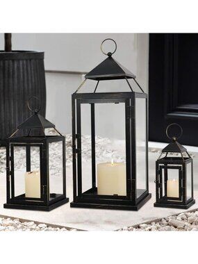 Set of 3 Vintage Decorative Lanterns for Indoor & Outdoor - Porch, Garden
